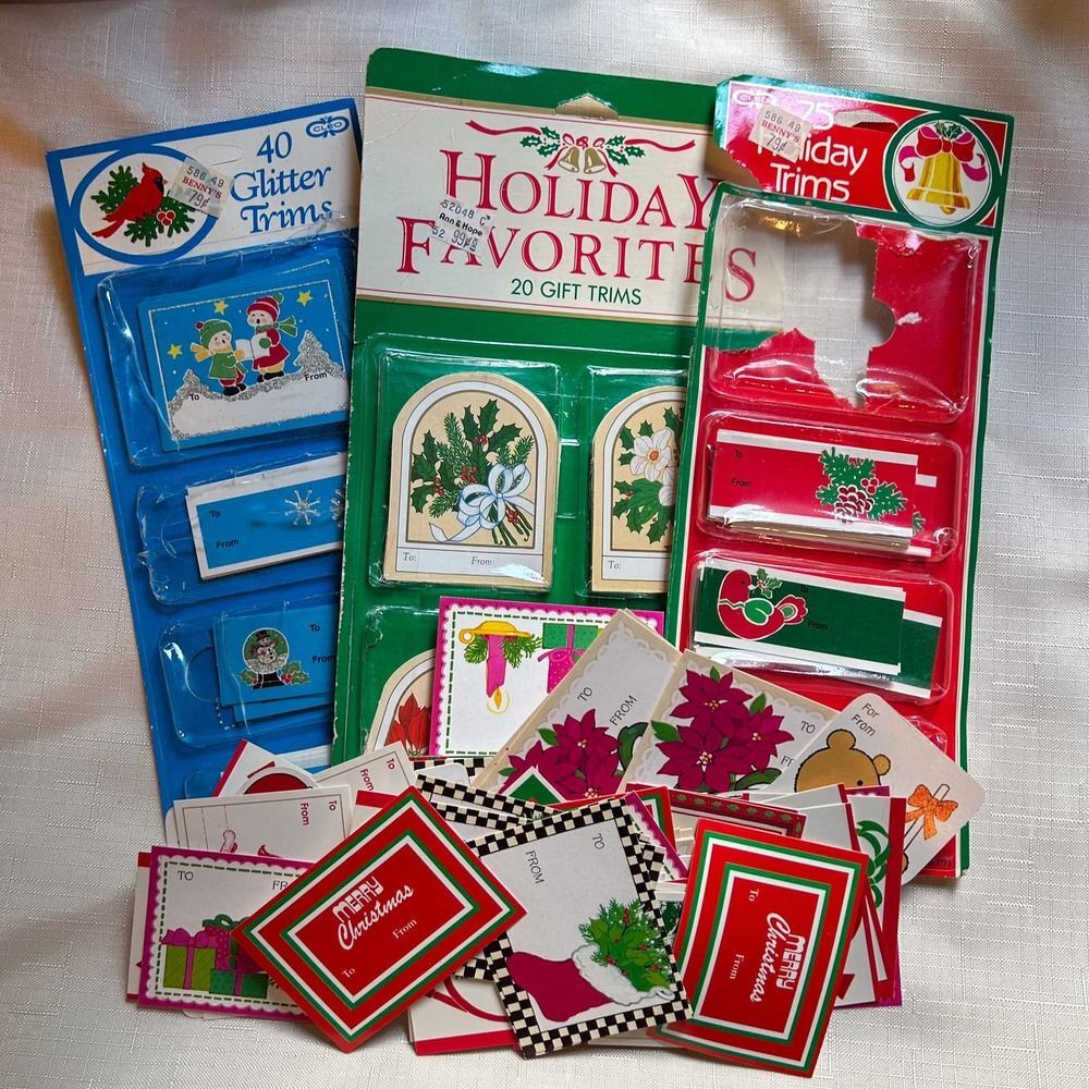 Vintage Lot Christmas Holiday Gift Tags 80s 90s Assorted 67+ Quantity Retro